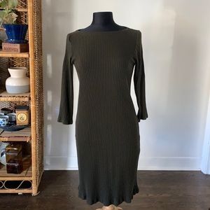 Eileen Fisher olive green Ribbed Midi Dress Small